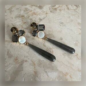 Long Teardrop Convertible Earrings in Blue Topaz and Yellow Gold